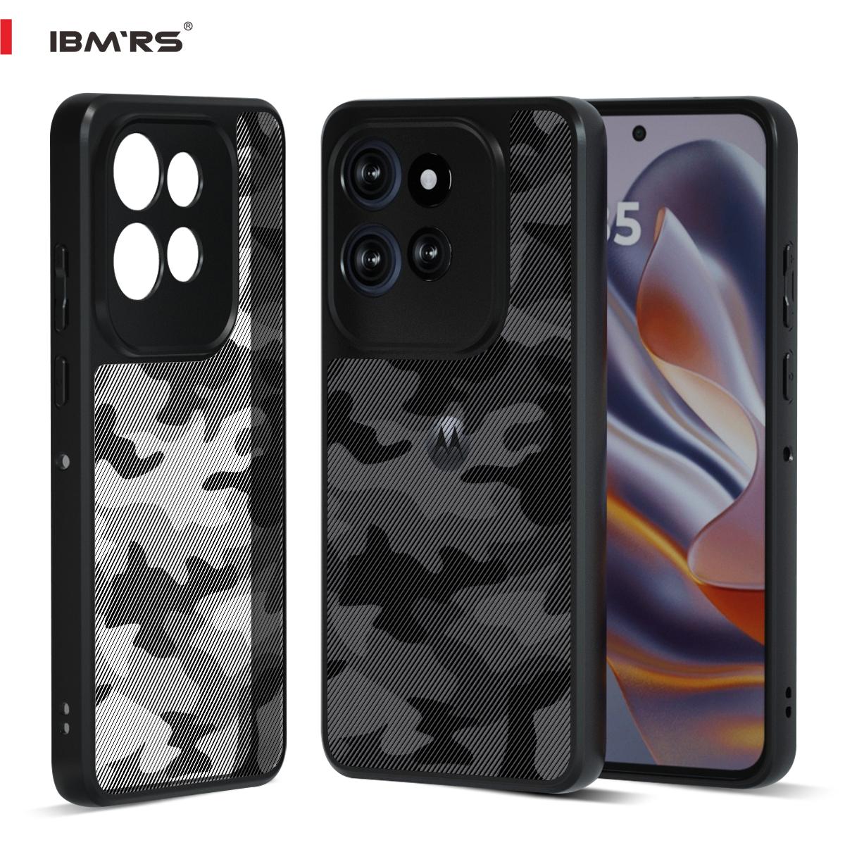 

(В комплекте ремешок на запястье)Чехол IBMRS для Motorola Edge 50 Neo, полупрозрачный матовый тонкий противоударный защитный чехол с защитой от отпечатков пальцев - черный камуфляж