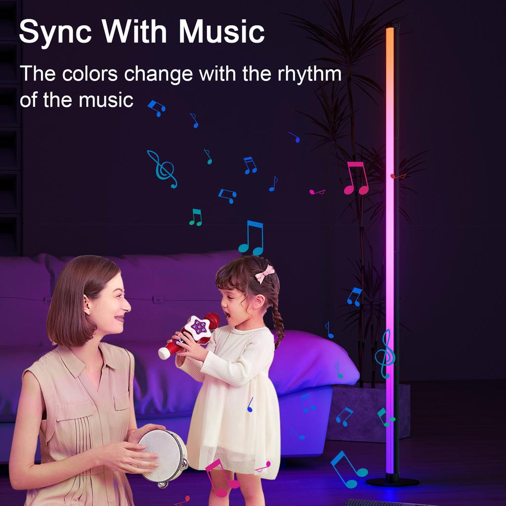 16 Million DIY Colors Smart RGBICW LED Corner Floor Lamp with App & Remote Control Music Sync Gaming Ambient Lamp for Pary Decor