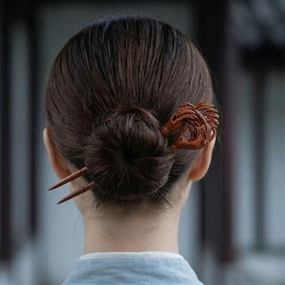 Haarschmuck Kopfschmuck Doppelte Haarnadel Holzgeschnitzt U-förmige Blumen Haargabel Chinesischer Stil Holz-Haarnadel Damen