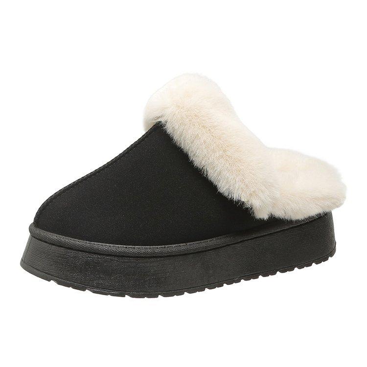 Women's Plush Lining-Soft Muffin Bottom Thick Bottom Slippers Snow Boots Home Outdoor Plush Slippers Thickened Warm Lightweight Comfortable Shoes