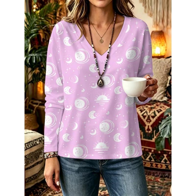Autumn and Winter Women's Long-sleeved V-neck T-shirt