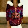Women's Loose And Comfortable Casual Fashion Half-Zip Hooded Long Sleeve Carnival Print Top