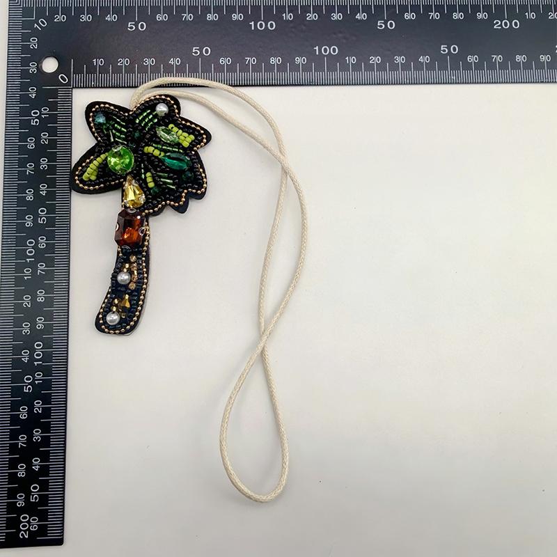 New Crystal Applique Patch Bag Pendant Sequin Coconut Tree Patch Keychain Hanging Rope 3D Beaded Patch Lanyard Gift