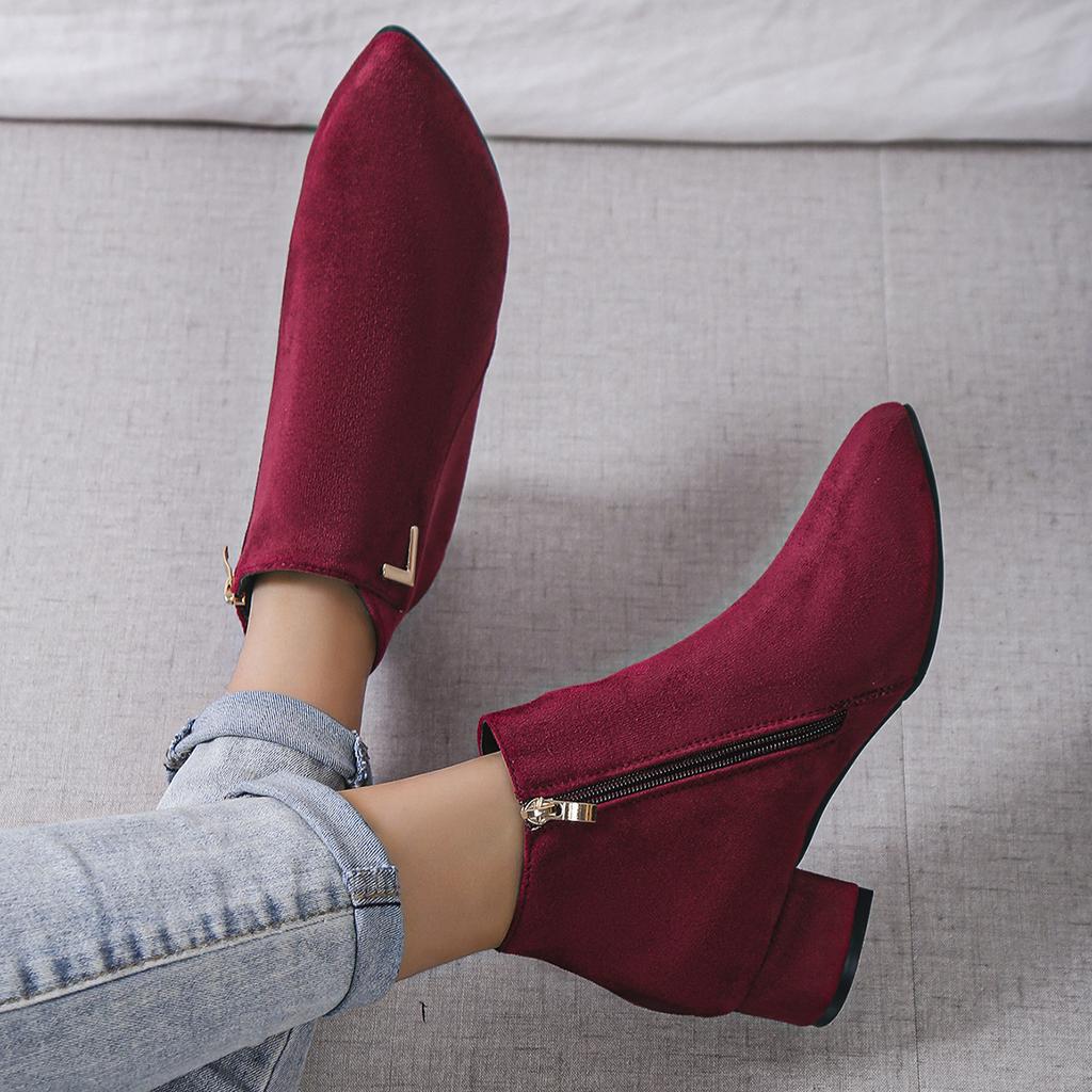 Winter Coarse Heeled Women 2025 New Short Boot Retro Plush Warm shoes Zipper Ankle Boots comfort High Heels Shoes Women