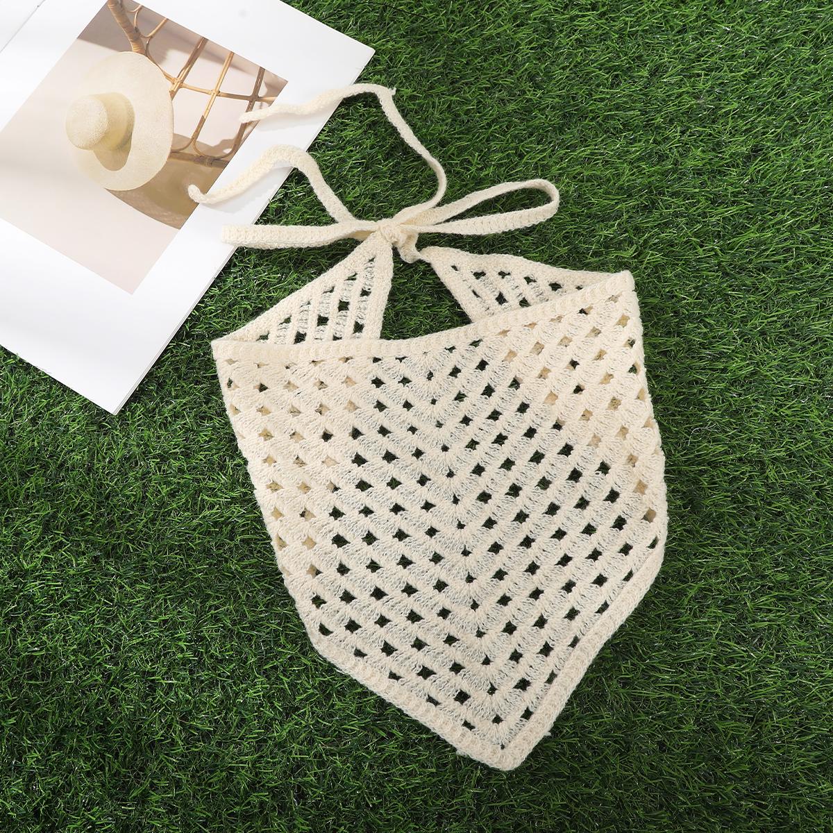 

Французская повязка на голову с полым треугольником для женщин, бежевая, вязаная крючком, бандана, летняя, для путешествий, литературная, для фото, шарф для волос, ленты