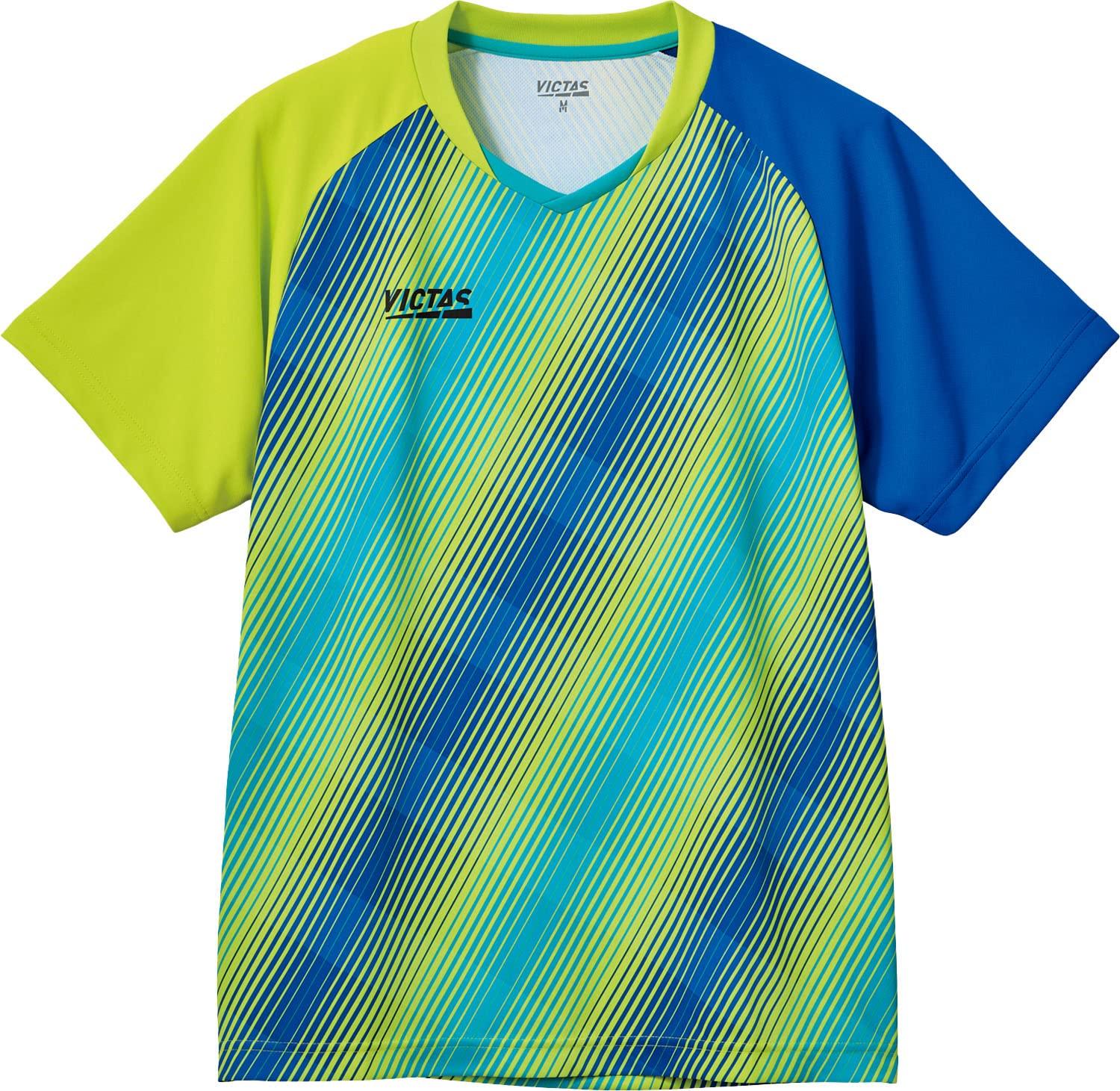 

VICTAS Table Tennis Game Bias Stripe Game Table Tennis Lime Green Size 612301 Shirt, Shirt, J.T.T.A (Japan Association) Approved, Unisex, (4200), S,