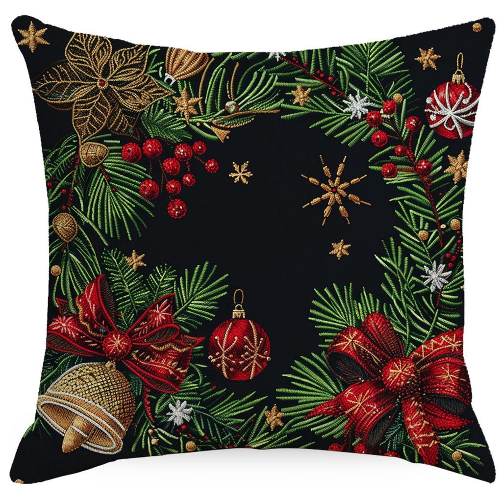 New Christmas Pillowcase Linen Imitation Embroidery Print Classic Christmas Tree Decorative Cushions Cover for Sofa Home Decor