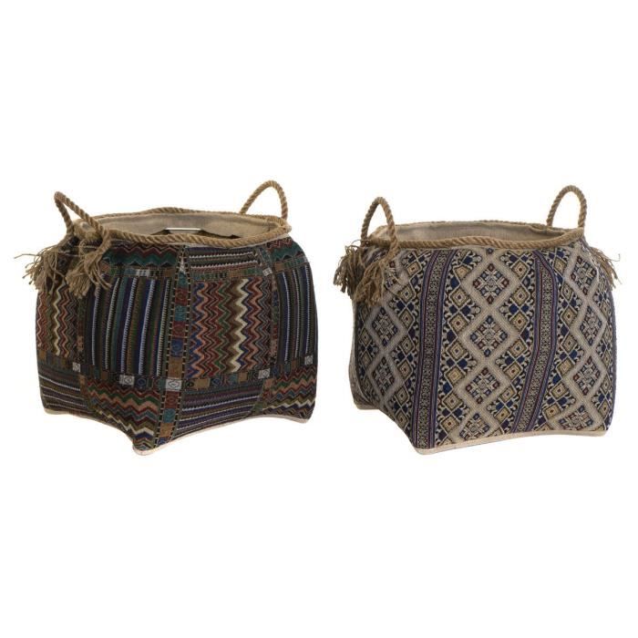 Panier - Boho - Multicolore - 41 x 41 x 40 cm - Lot de 2 - Fibre naturelle