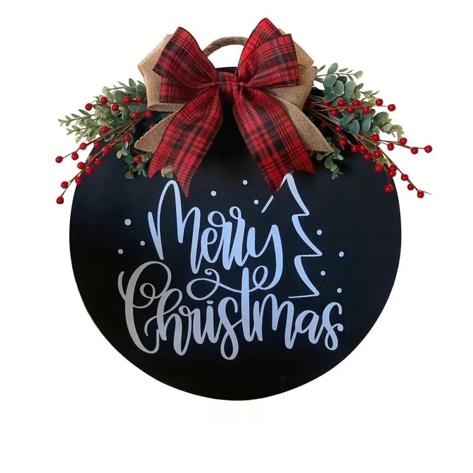

Трансграничный рождественский приветственный дверной знак, подвесное украшение с праздничной лентой и декором в виде венка One Size чёрный