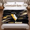 Pittsburgh Penguins Printed Flannel Blanket Custom Name Text Soft Warm Throw For Bedroom Holiday Gift
