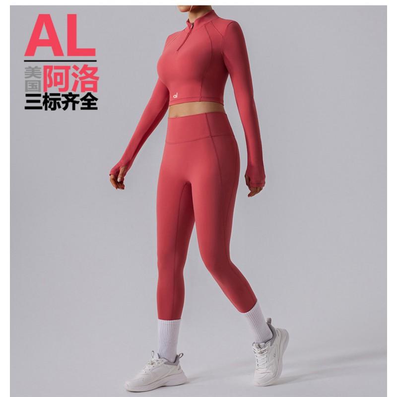 AL Alo Pnalo Yoga Set Womens Half-Zip Long Sleeve Crop Top High Waist Leggings Shorts Gym Workout Fitness Activewear