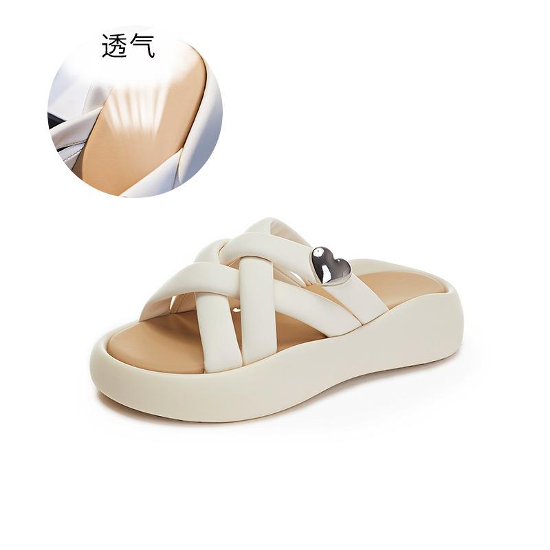 New platform slippers women's 2025 summer women's wear sandals women step on shit beach slippers casual one-word drag