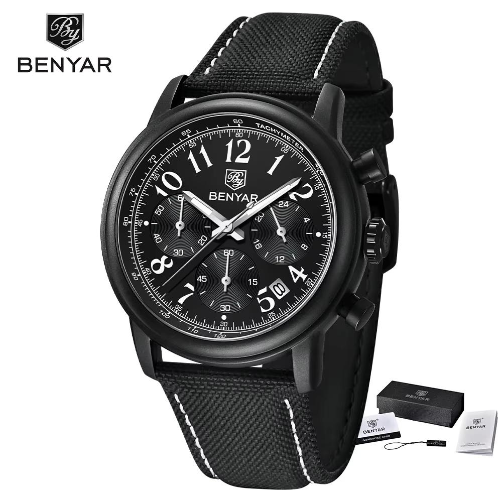 BENYAR New Sports Men Quartz Wristwatch Luxury Leather Military Watches 5 Bar Waterproof Fashion Watch For Men Reloj Hombre