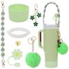 7Pcs /1Set for Cup Including Flower Straw Cover Cap for Straws Pom Chain and Silicone Boot for Cup Accessories