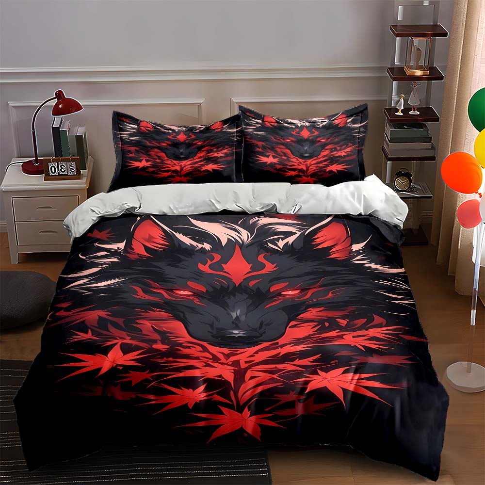 

Wolf fiery motif Bedding Duvet cover sets Duvet covers Pillowcases gifts (1 * Duvet Cover 2 * Pillowcases, without duvet insert) 135x200cm