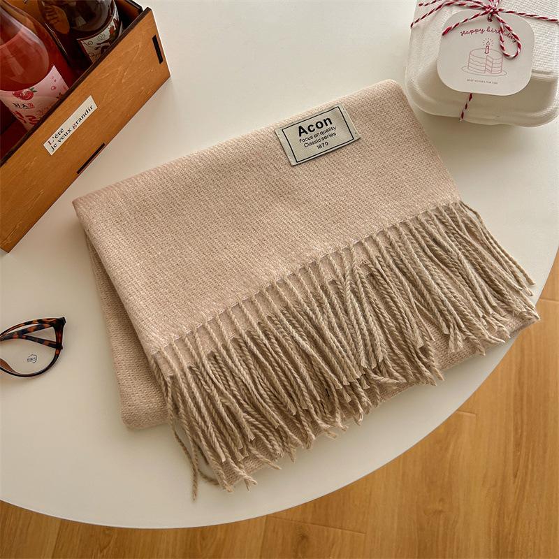 

Кашемировый шарф на ощупь, осенне-зимний, однотонный, женский, с толстой кисточкой, простой и универсальный, мягкий и теплый, имитация кашемира, шаль 65 * 196cm