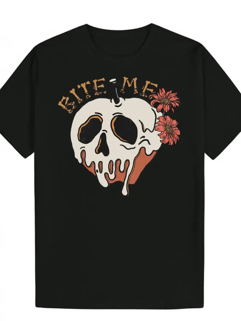 Men S Gothic Skull Graphic T-Shirt - Black Casual Crew Neck Tee with White Cream Unisex T-Shirt M