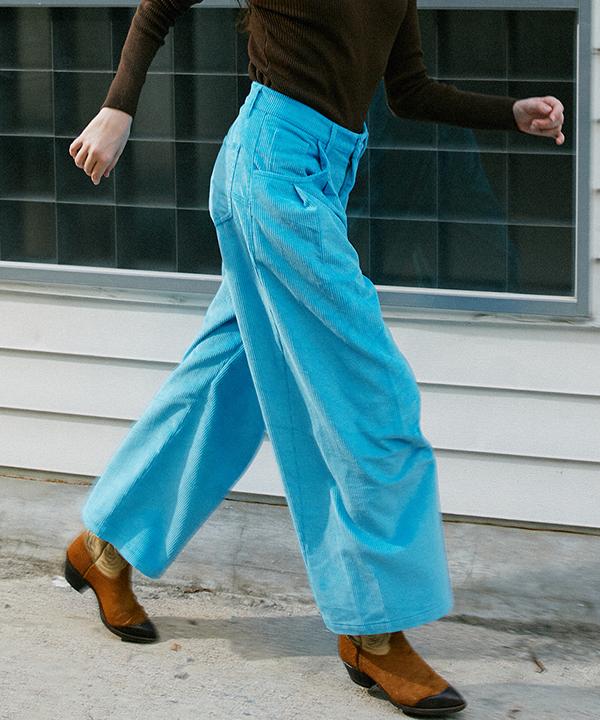 GREENBUTTER Corduroy Wide Pants (L/Blue)