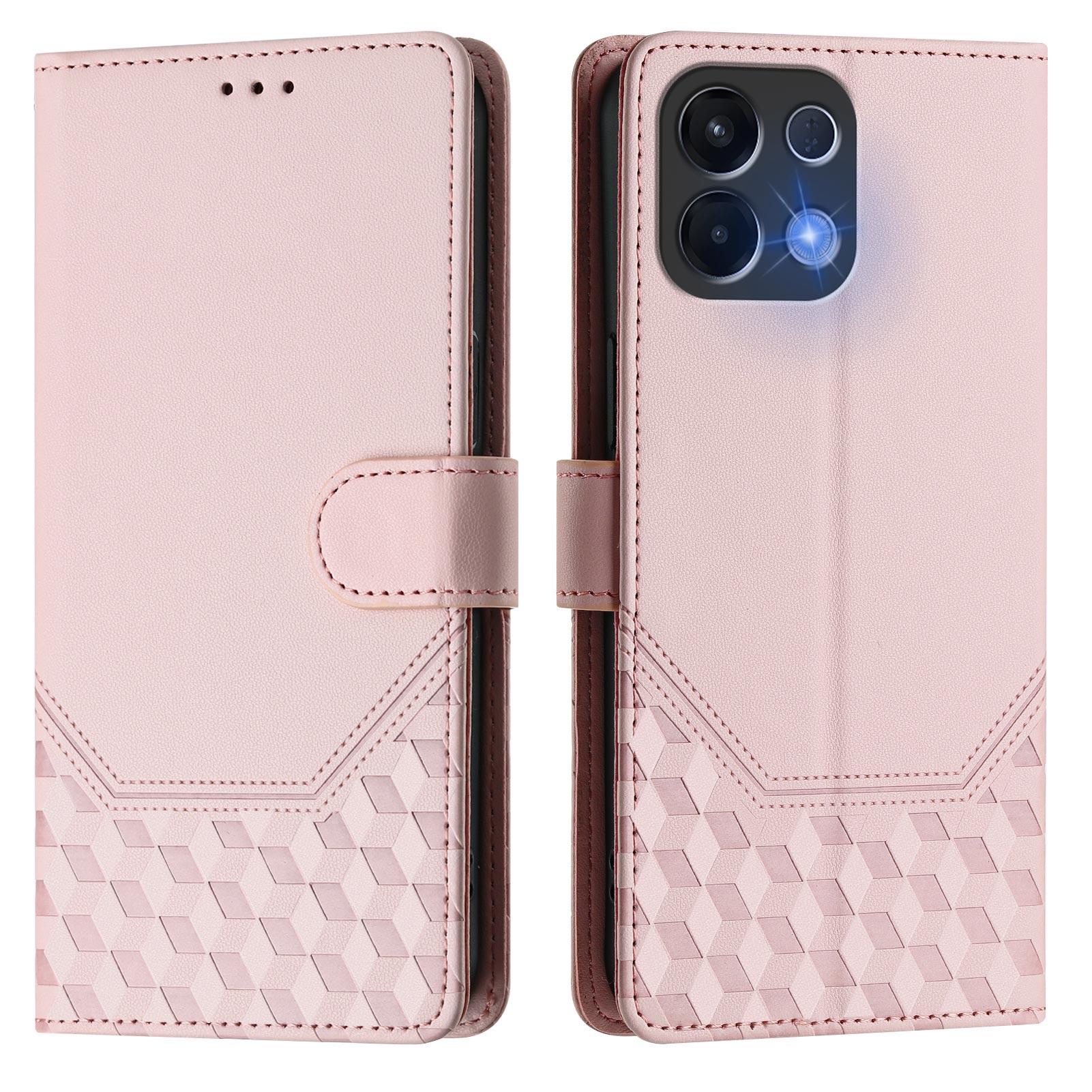 

For Oppo K13 5G Case Imprinted Honeycomb RFID Blocking Leather Phone Cover with Strap B