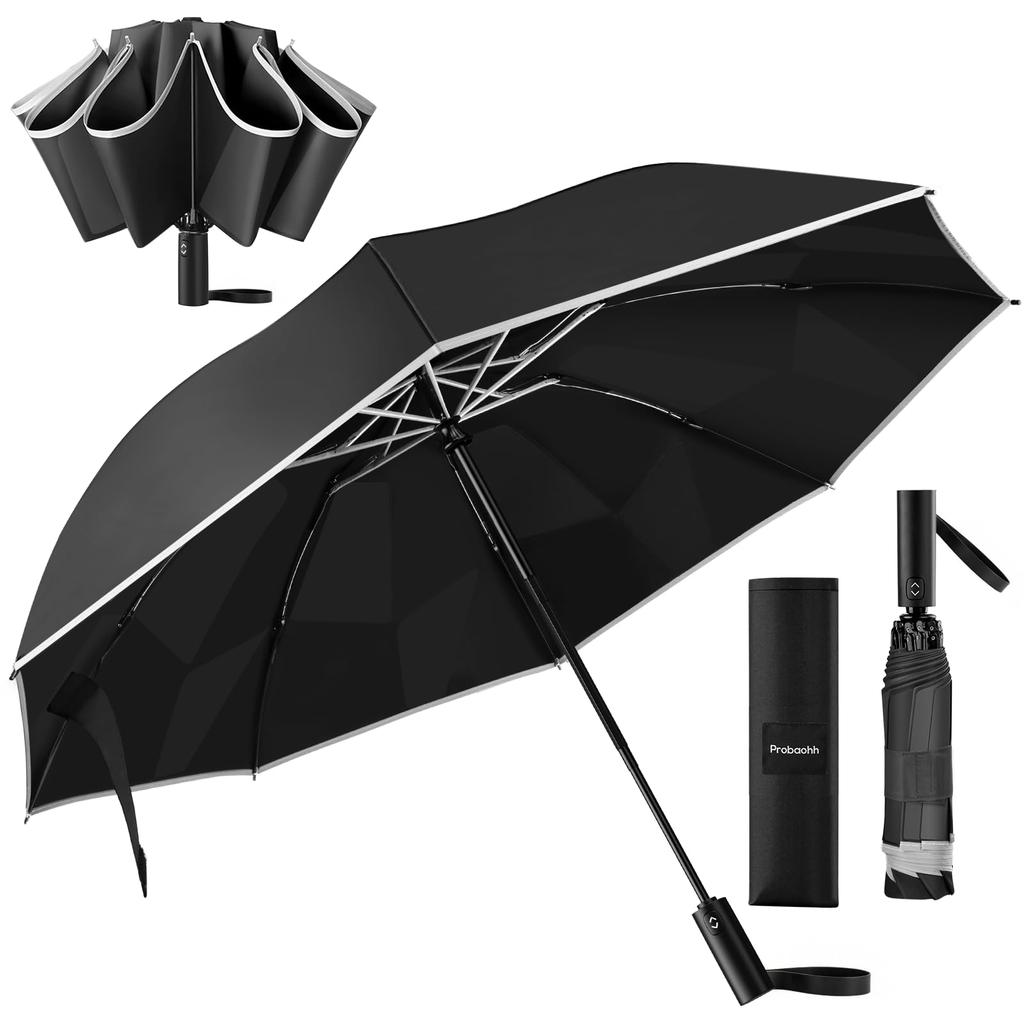 Folding umbrella shape memory and Folding umbrella automatic opening and closing Folds in 3 seconds Reflective tape 8 ribs Waterproof 310T Reverse
