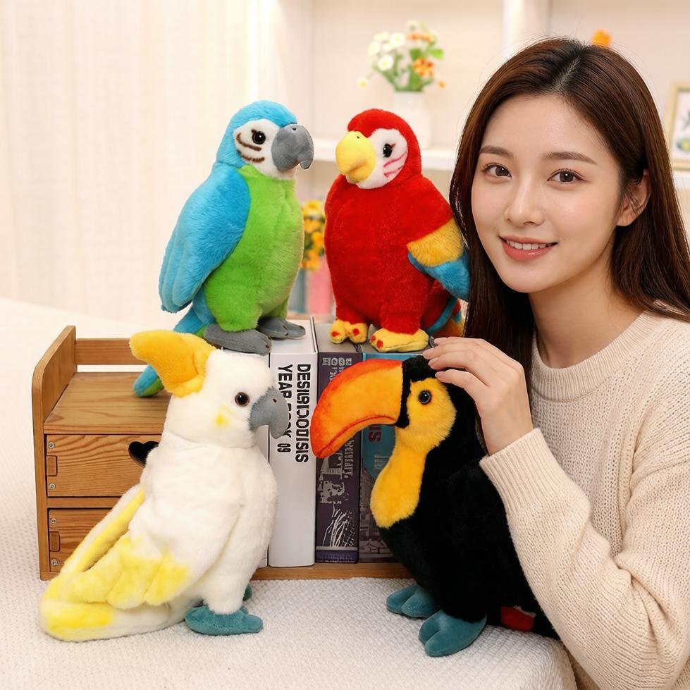 25cm Like Real Parrot Toucan Bird Plush Toy Stuffed Red Green White Black Animal Plushie Home Decor Birthday Gift