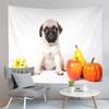 Pug Dog Tapestry Cute Black Animals Tapestry Autumn Fallen Leaves Tapestry Home Living Room Bedroom Wall Modern Art Tapestries