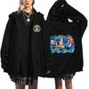 Mens Oversized Hooded Zip-Up Sweatshirt With One Piece Anime Print Plus Size Fleece-Lined Casual Jacket Fall