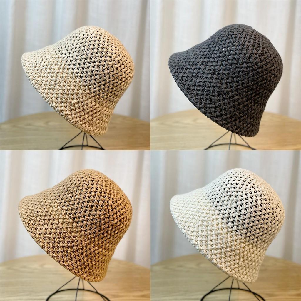 Chic 2024 Spring Summer Fisherman Hat Women's Knit Hollow Out Big Brim Bucket Hat For Sun Protection