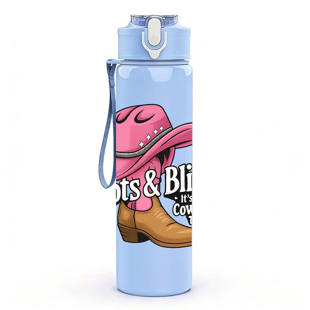 1PC Boots Bling Cowboy Hat Art 750ml Color Plastic Sports Water Bottle Leakproof Flip Straw Lid Suitable for Sports Office Home Use