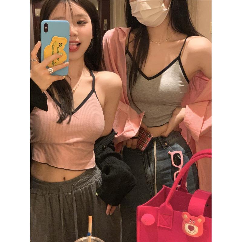 

Pure Desire Spice Girl цветной контрастный вязаный жилет на бретельках женский летний сладкий и пряный ветер V-образный вырез тонкий короткий внутренняя одежда для улицы One size