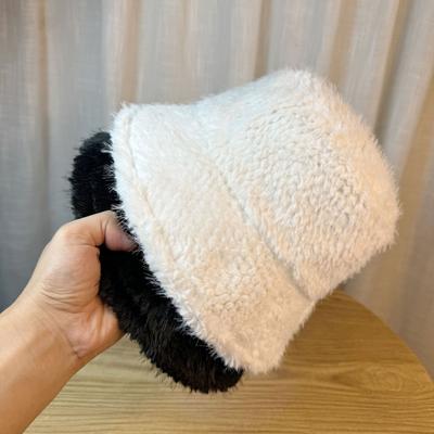 Korean Style Fisherman Hat Women's Winter Mink Fur Versatile Basin Hat Japanese Solid Color Thickened Bucket Hat Winter Trendy