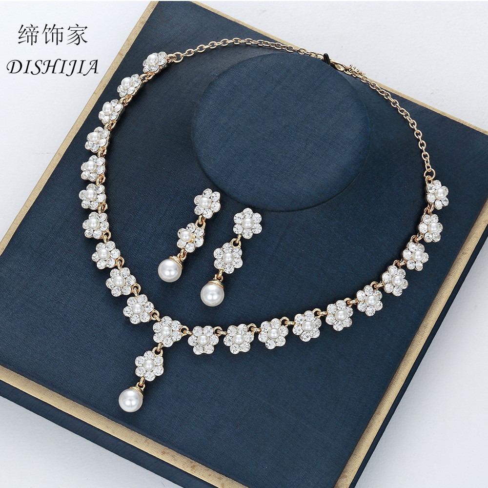 Wedding Gold Pearl Necklace Earrings Jewelry Set Creative Bridal Accessories