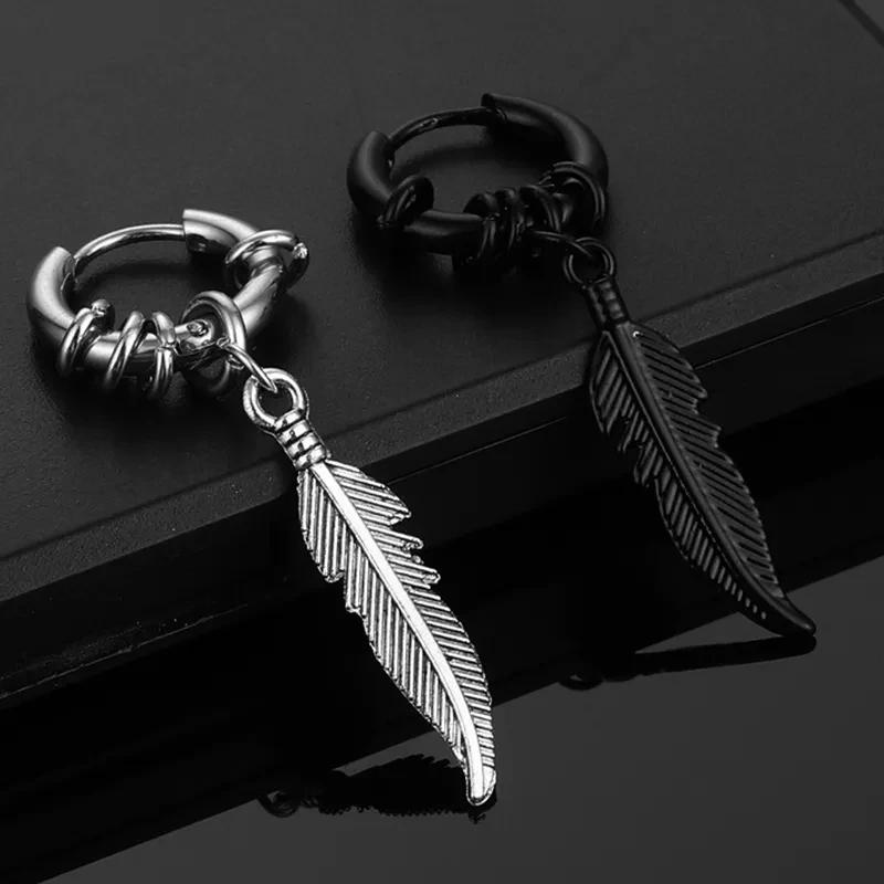 Fashion Stainless Steel Clip Earrings Feather High Quality Creative Simple For Men Women Classical Hip Hop Music