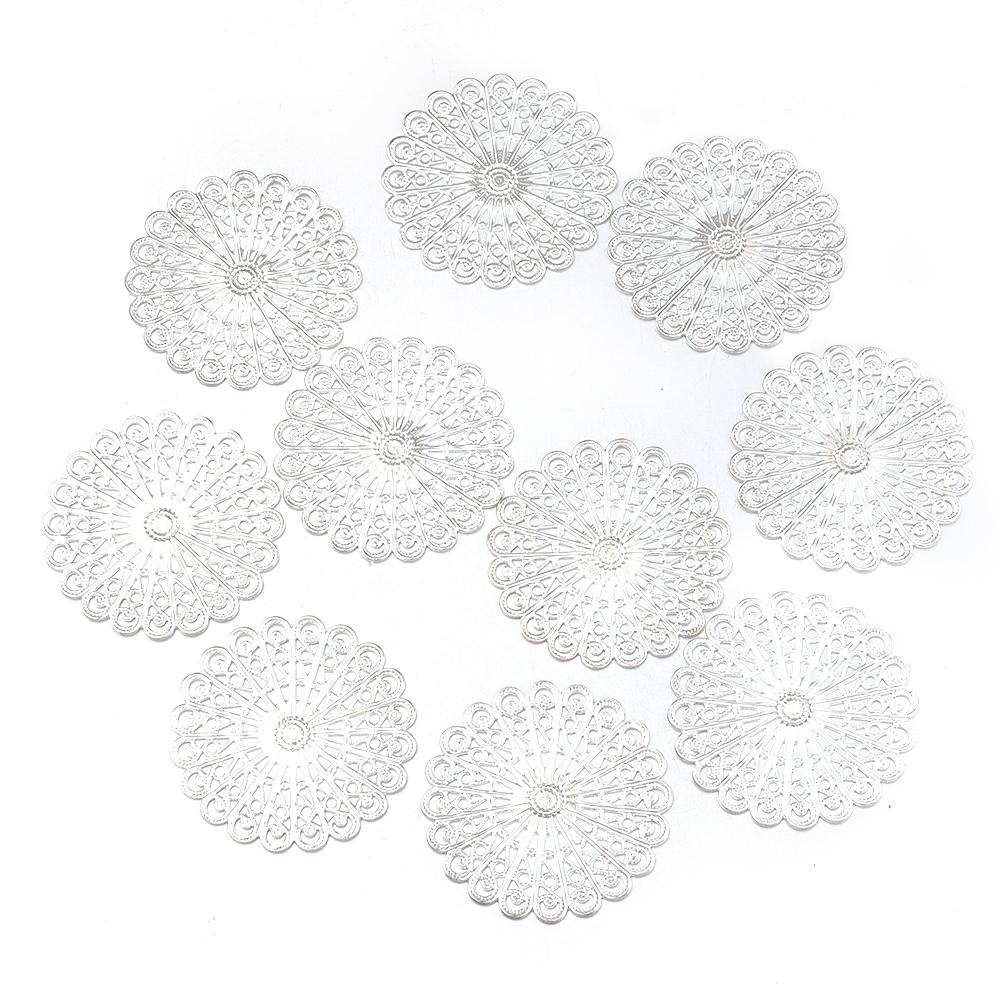 10pcs Filigree Flower Wraps 38mm Metal Copper Round Flower Pieces Connectors For Jewelry Making DIY Home Crafts Gifts Decoration