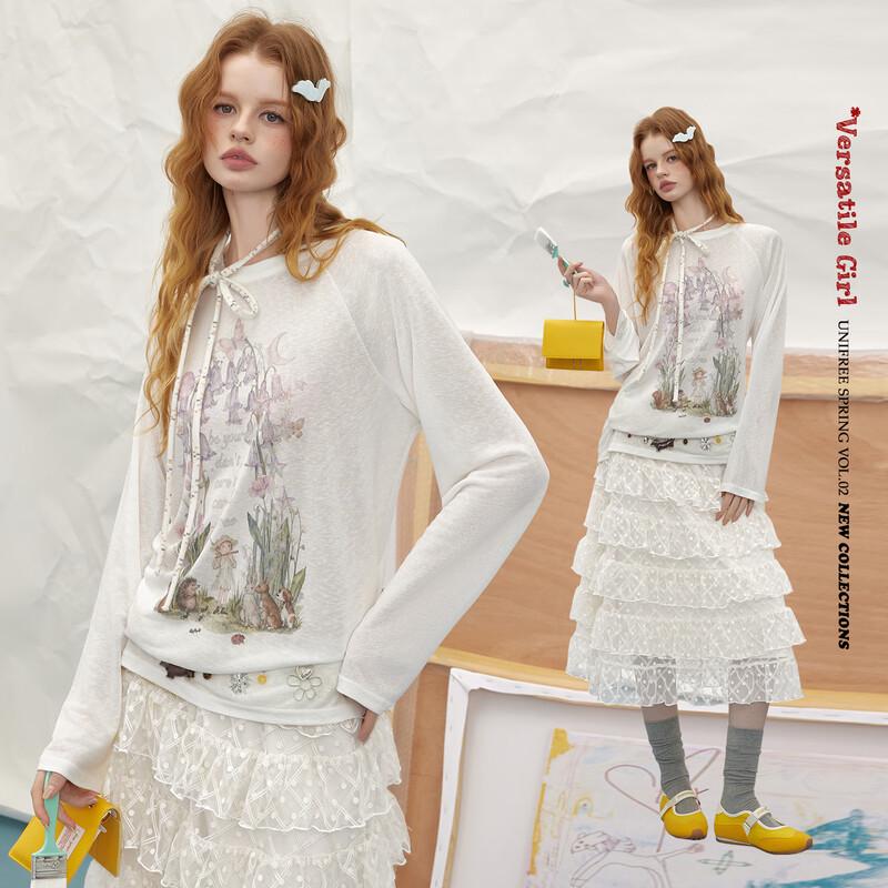 unifree Dreamy Forest Print Crew Neck T-Shirt