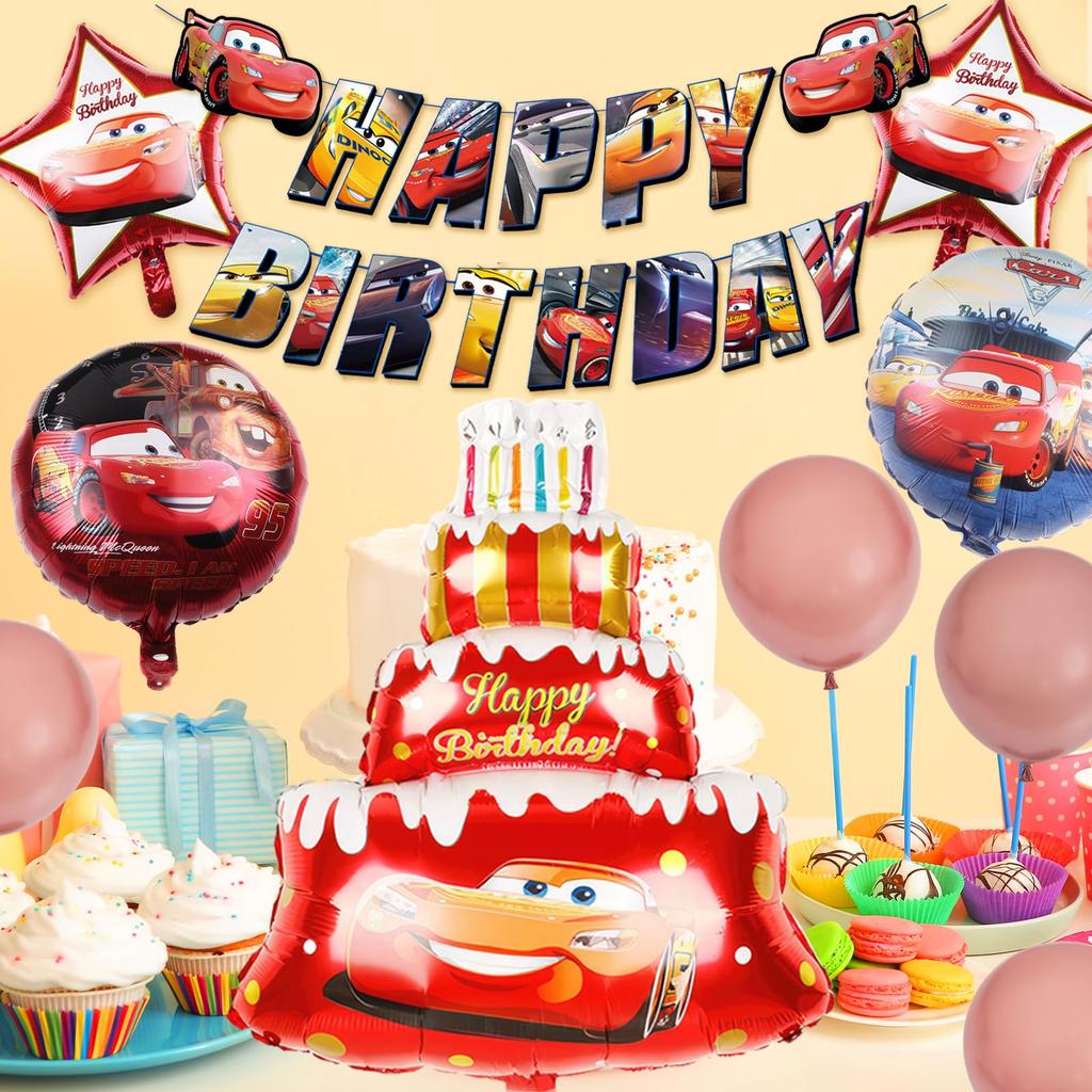 Birthday Cars Birthday or Birthday Party Supplies HAPPY BIRTHDAY Red Car Cartoon Character Balloons Decorations, Balloons, Girl's Boy's Decorations,
