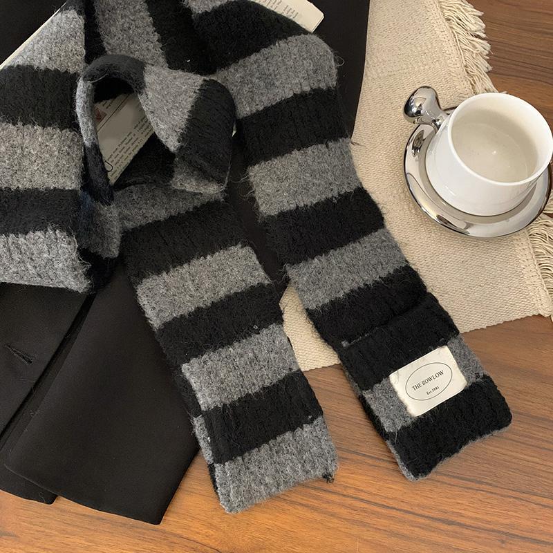 Contrast Color Striped Scarf For Women Winter Korean Style All-Match Simple Retro Knitted Scarf Warm Cold-Proof Scarf