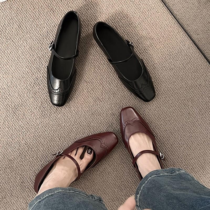 Women's Retro Style Spring Summer 2025 New Arrival Flat Heeled Mary Jane Shoes French Square Head Shallow Couple Women's Shoes