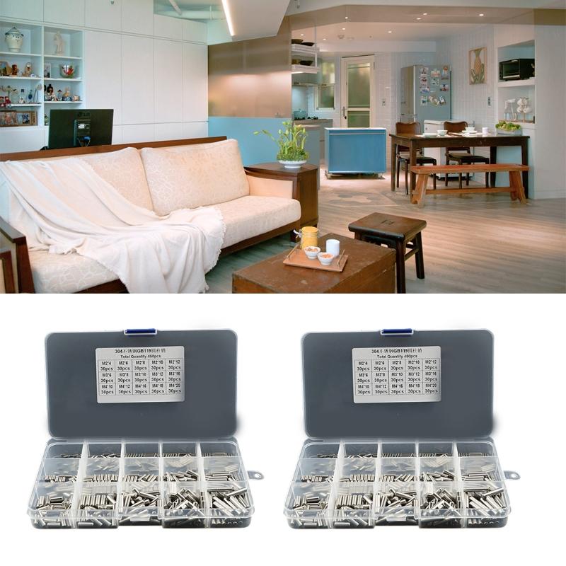 450Pcs Dowel Pin Stainless Steel Peg Support Shelves Silver Tone Locating Dowel M2 M3 M4 Slotted Pin Assortment Kit