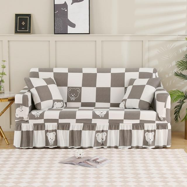 Universal Sofa Slipcover With Skirt Fitted Couch Cover Washable High Elastic Fabric With Skirt Sofa Cover For Dogs
