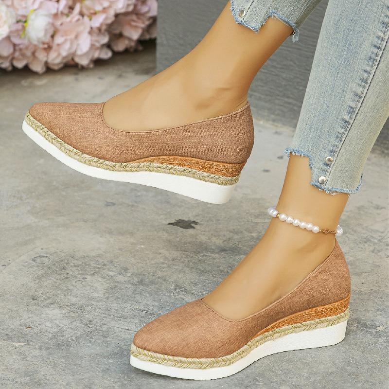 Women's Wedge Platform Shoes Comfortable Slip-On Loafers Shallow Mouth Single Shoes for Women Pointed Casual Shoes Zapatos Mujer