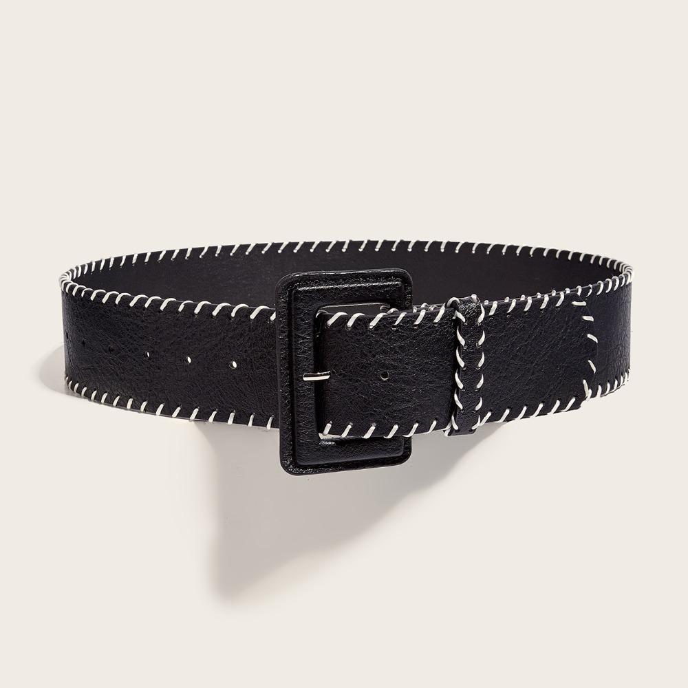 Harajuku Vintage Wide Belt Retro Western Cowboy Belt Casual PU Leather Waistband  Lady