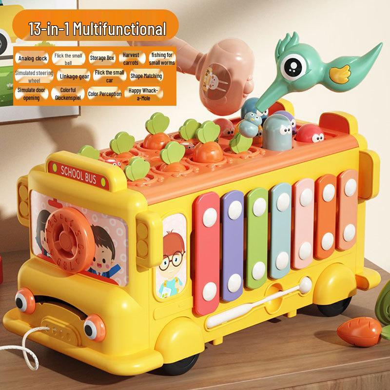 

Multifunctional Educational Whack-a-Mole & Pull-the-Carrot Activity Bus for Toddlers Ages 1-3