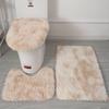 Non Dye Tie Slip Mat Fluffy Plush Bathroom Toilet Seat Cover Carpet 3 Piece Set