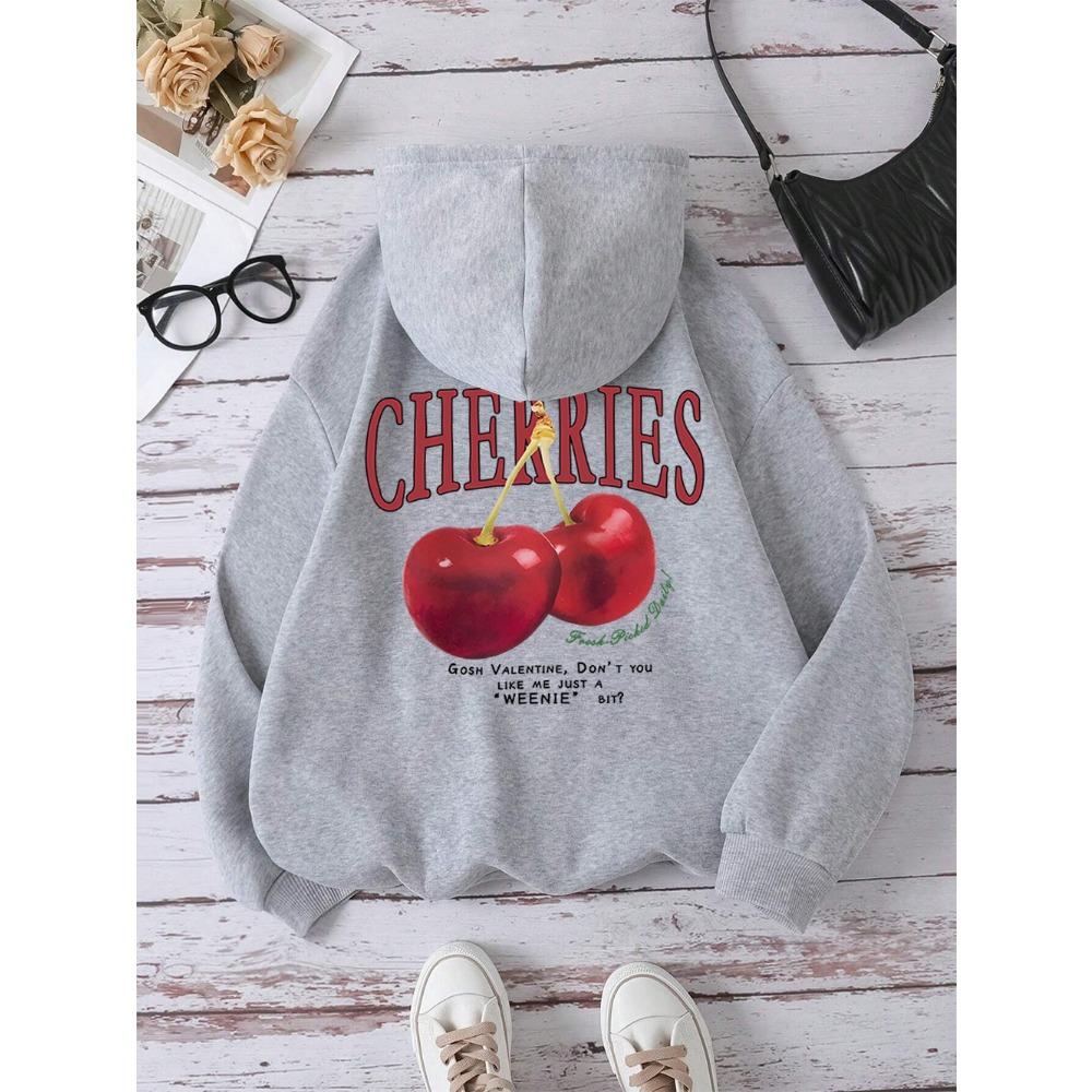Cherries Printed Funny Print Hoody Men Women Hip Hop Pullover Hoodie Loose Warm Sweatshirt Fashion Clothing