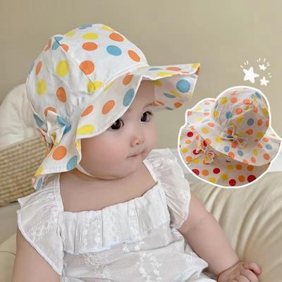Niedlicher Baby-Eimerhut mit Punktschleifen, weiche Baumwolle, für Babys und Mädchen, Fischerhüte, Sommer, Kinder, Outdoor-Sonnenhut