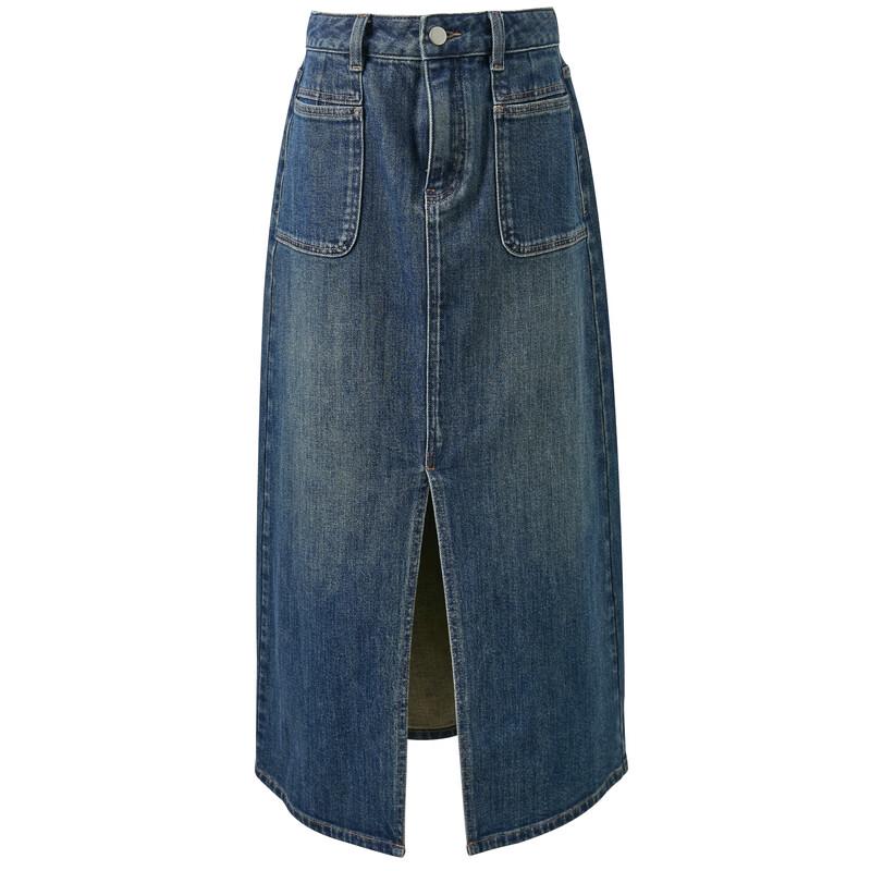 Sancai 2026 Spring Denim High-Waist Slit Skirt