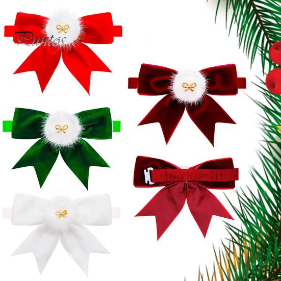 Pet Neck Strap Bow-knot Collar Adjustable Non-Fading Friendly to Skin Vibrant Color Wear Resistant Dress Kitten Up Polyester New Year Christmas Photo