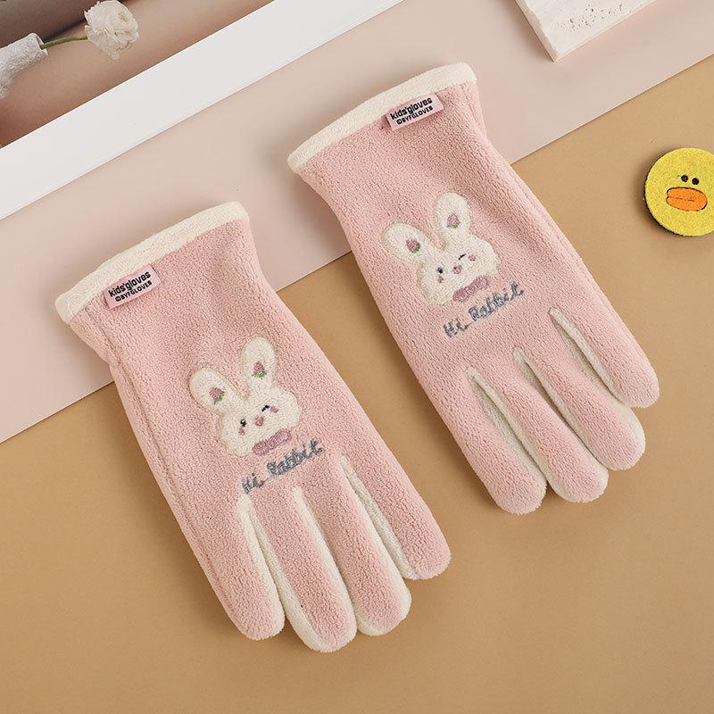 Gants pour enfants hommes et femmes ours de dessin animé brodés automne et hiver extérieur équitation patin à roulettes velours coupe-vent gants chauds