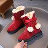 Cozy Cute Girls Winter Snow Boots Plush Pom Pom Warm Fleece Lined Mid Calf Zip Up Rubber Sole Brown Red Black Youngsters